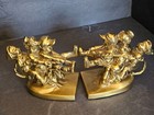 Vtg PM Craftsman Solid Brass Bookends Children Tug of War — photo 3