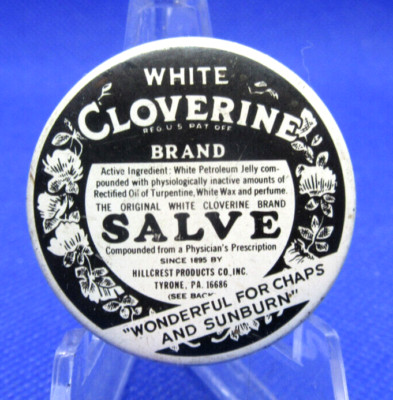NOS Vintage White Cloverine Ointment Medicine Advertising  Apothecary Sample Tin