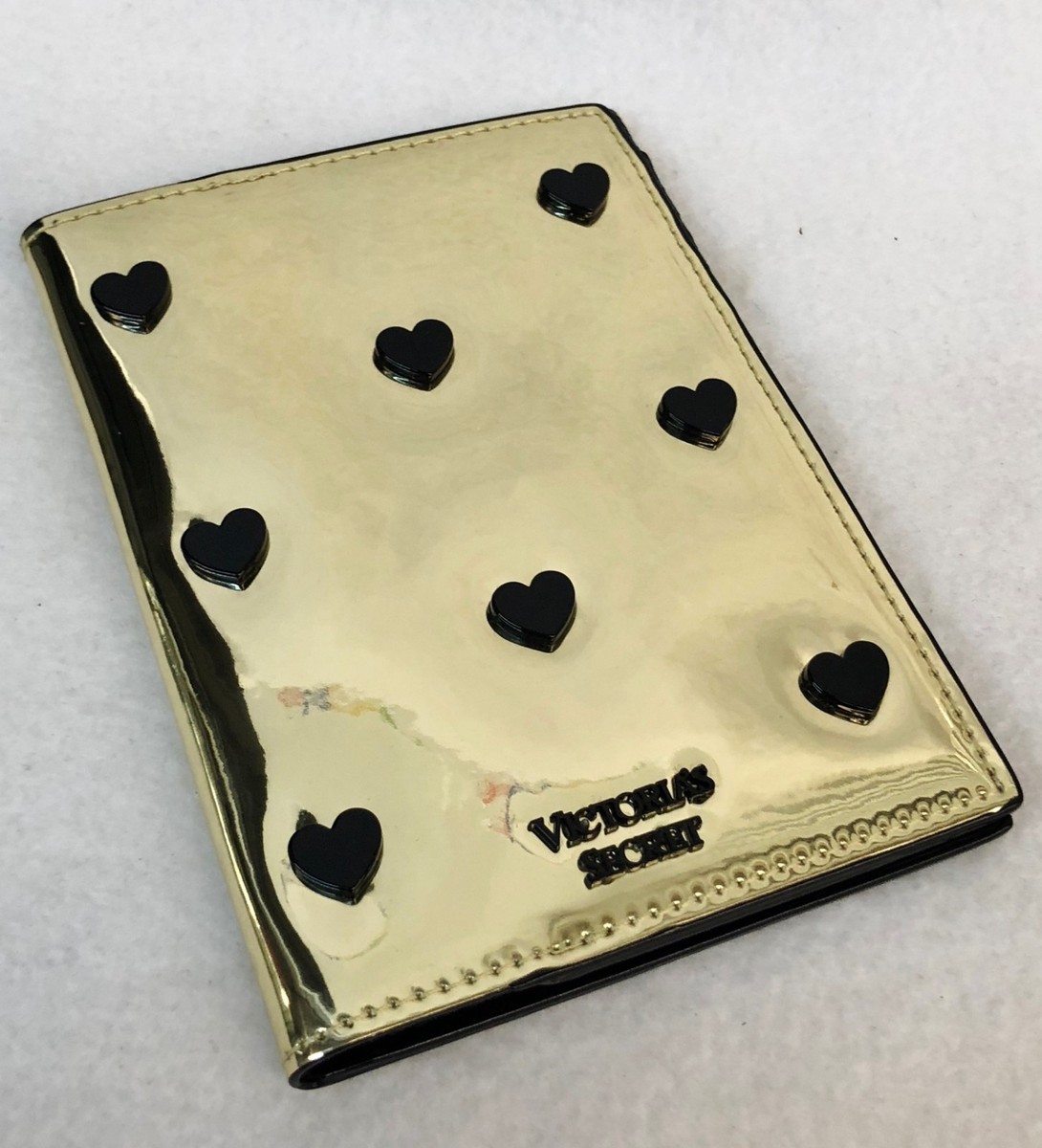NEW Victoria's Secret GOLD WITH HEARTS Passport Case Holder Travel