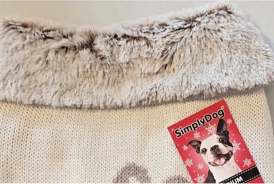 Mitones Simply para perros, lazo de gemas de satén, suéter para cachorro/perro de vacaciones con adornos de piel S, M o Lg Foto 4 de 4