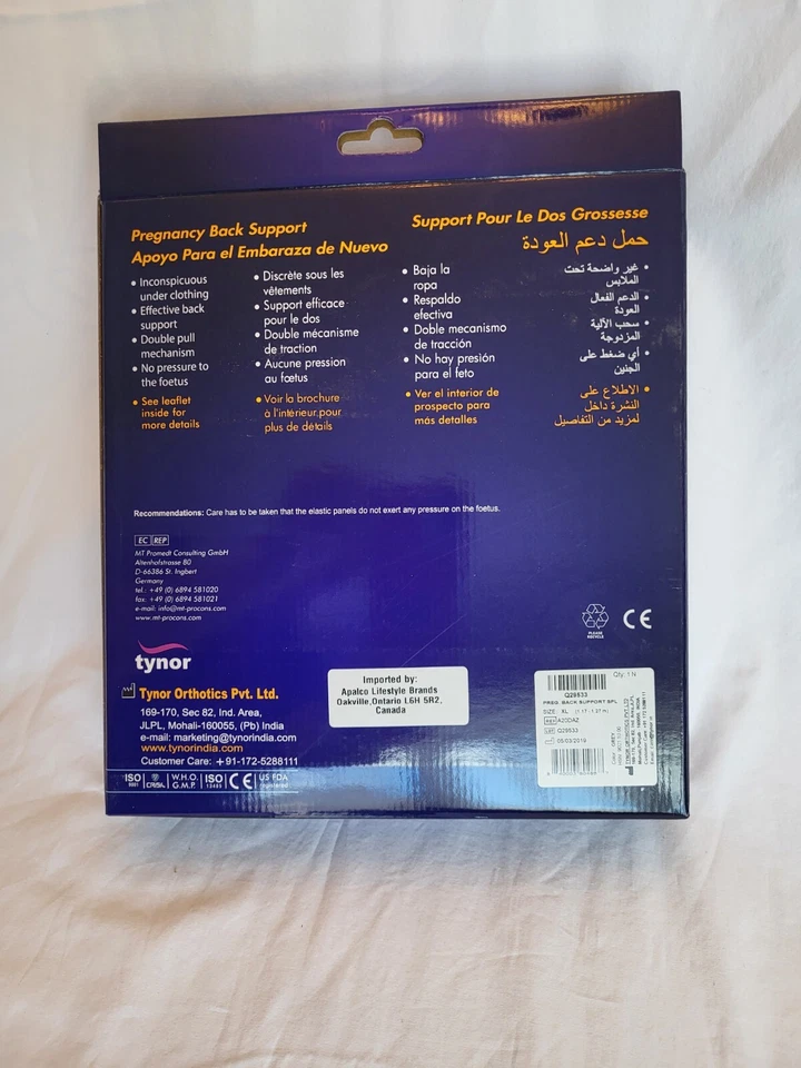 Nuevo en Caja Cinturón Soporte Espalda Embarazo Tynor, Cinturón Talla XL Foto 3 de 4
