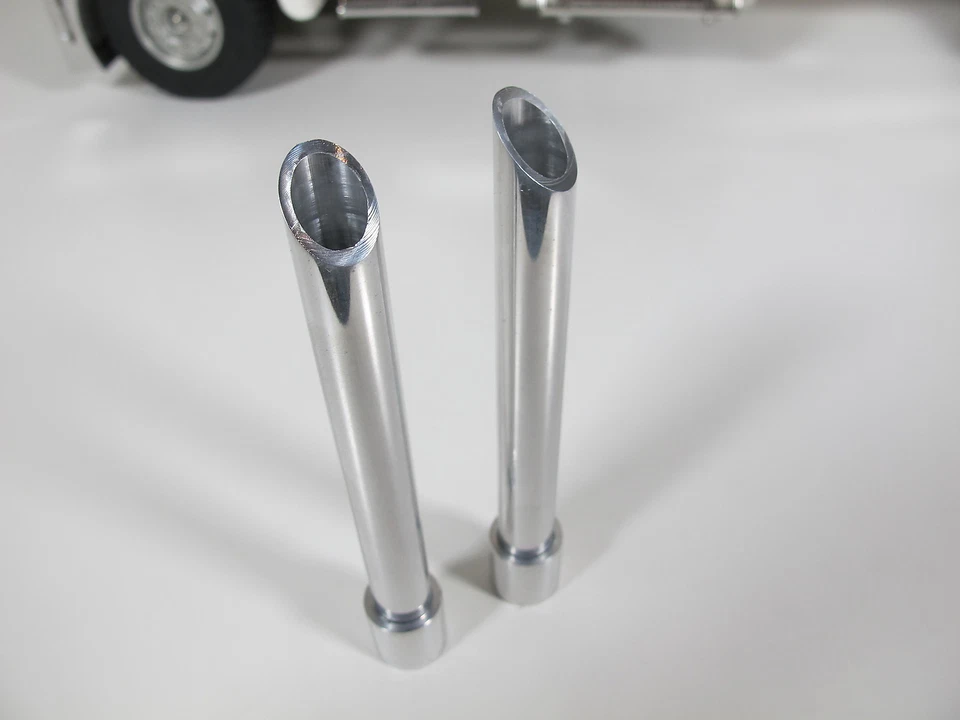Pair L/R Aluminum Angle Cut Tip Stack Exhaust Pipe Tamiya R/C 1/14 King Hauler - Image 3 of 4