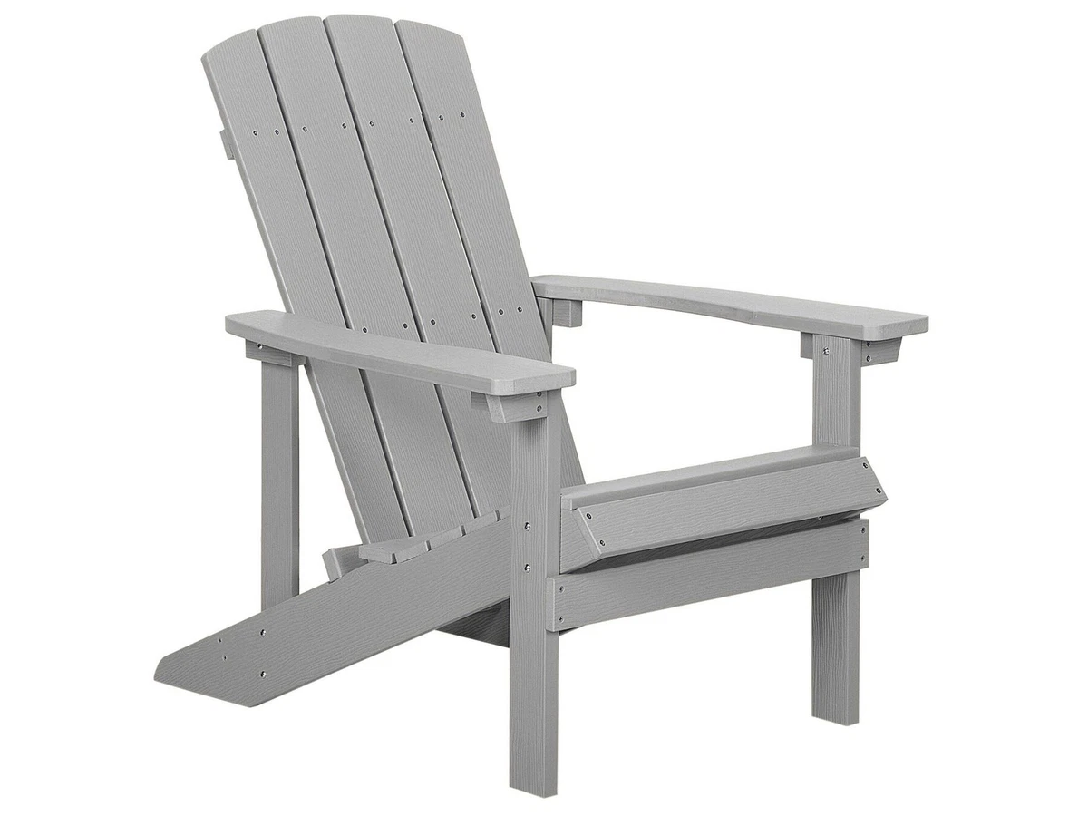 Outdoor Lounger Chair Grey Plastic Wood for Patio Yard Adirondack