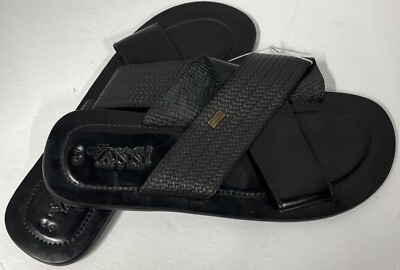 FRATELLI VANNI Men's Black Leather Slide Sandals Size 45 / 11.5
