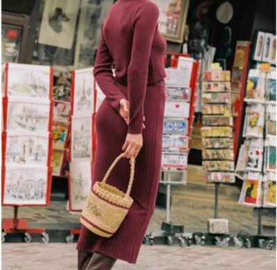 Rouje Paris Skirt Elise Burgundy Knit Wool Pencil Jersey Sz 34