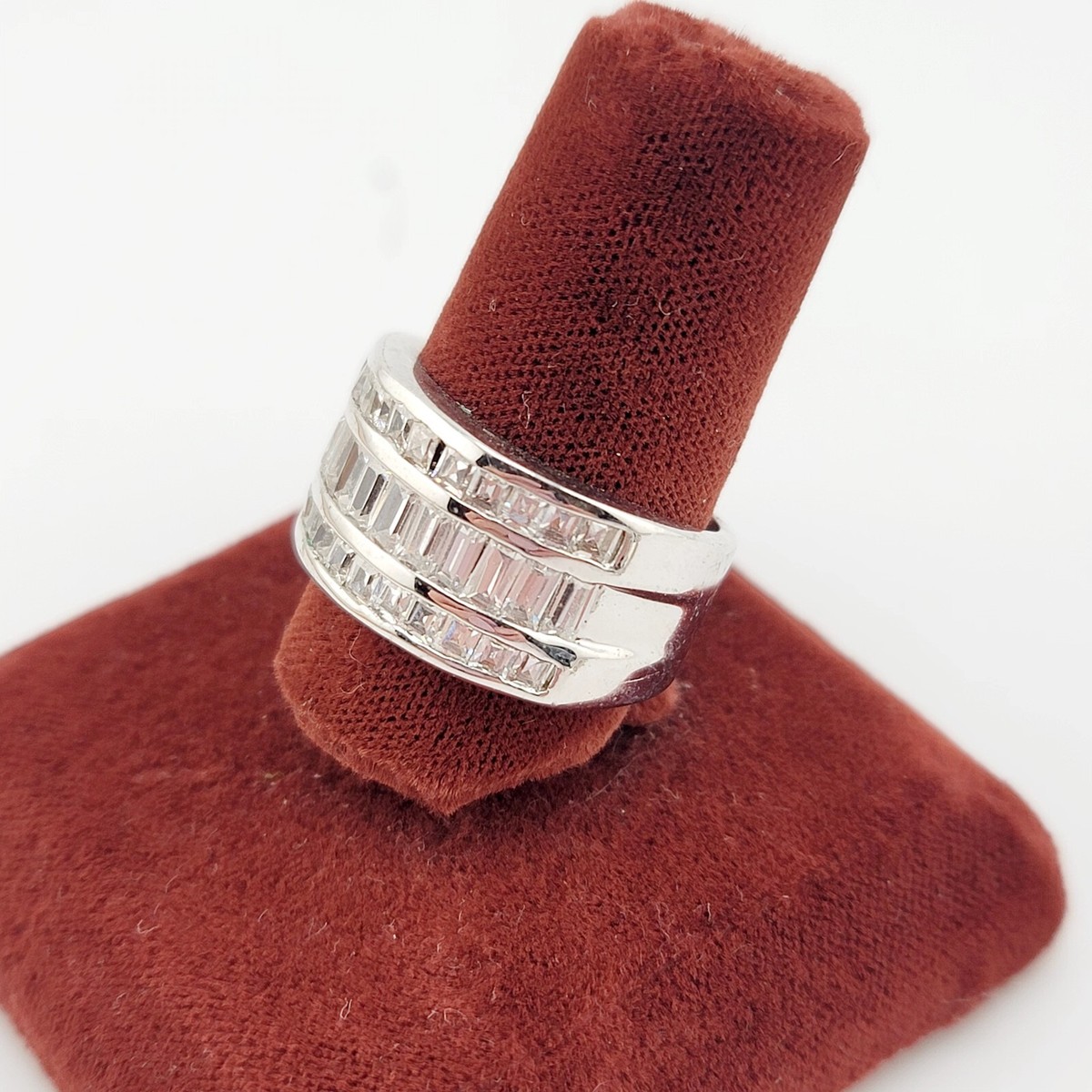 Vtg Sz 7 Ring Wide Band Cocktail Cubic Zirconia Baguettes