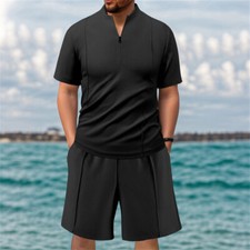 Mens Tracksuit 2-Piece Set Short Sleeve T Shirt Shorts Sweatsuit Outfit Set