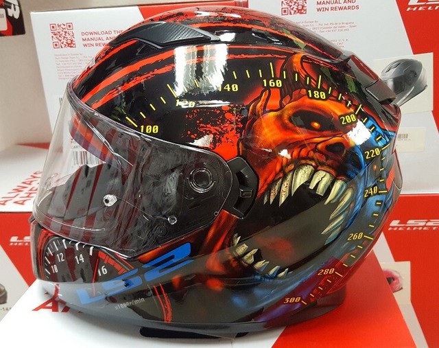 LS2 "STREAM SPEED DEMON" MOTORCYCLE HELMET WITH DROP DOWN SUNSHIELD
