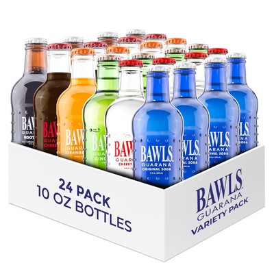 BAWLS Guarana Variety Pack, High Energy Caffeinated Drink, 10oz 24 Pack Bottles