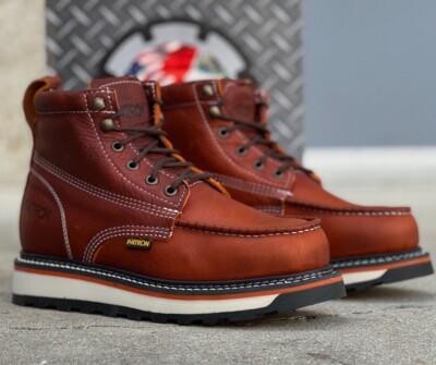 MEN'S PATRON WORK BOOTS MOC TOE GENUINE LEATHER LACE UP SOFT TOE DUAL SOLE