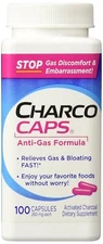 Charco Caps Anti-Gas Formula Activated Charcoal Capsules 260 mg Each 100 Count