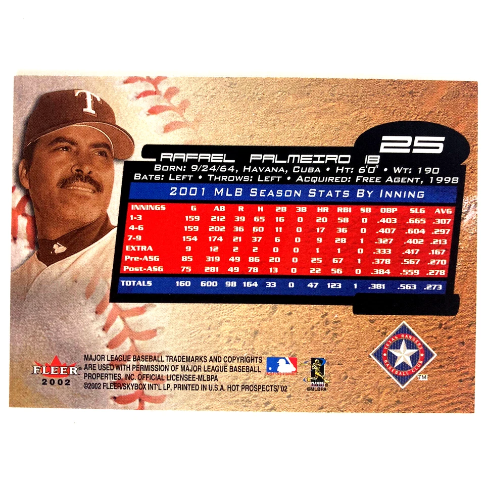 Rafael Palmeiro 2002 Fleer Hot Prospects Card #25 MLB Texas Rangers - Image 2 of 2