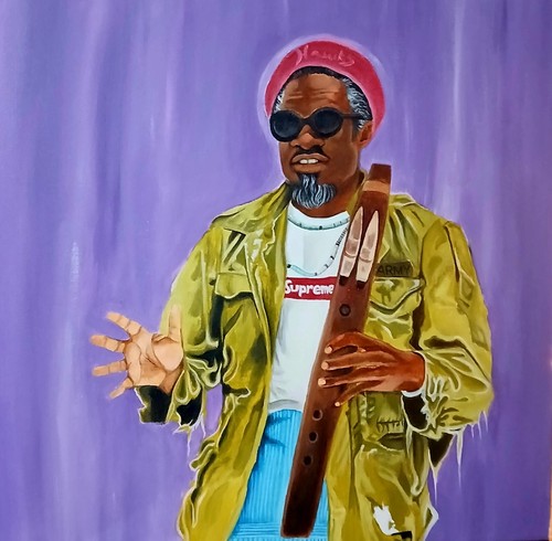 Andre 3000 Acryl Gemälde auf Leinwand Wandbild Outkast Rapper 20" x 20" Original - Bild 1 von 4
