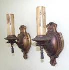 PAIR ORIGINAL  ANTIQUE CAST  WALL SCONCE LIGHT FIXTURES