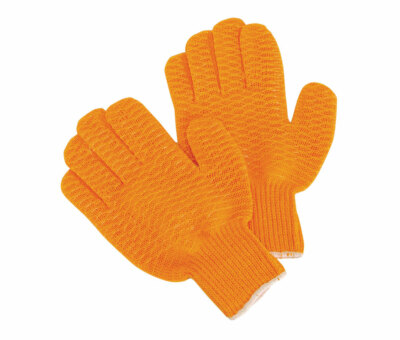 1 DOZEN 12 PAIR Orange Honeycomb PVC Grip String Knit Gloves WORK GLOVES Large