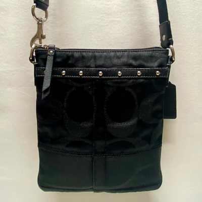 Coach Signature Stripe Studded Shimmer File bag Black