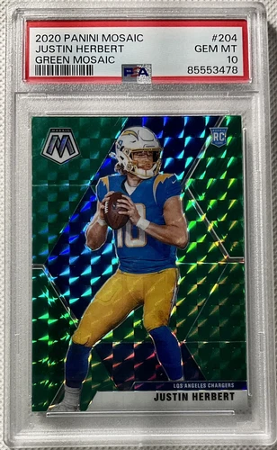2020 Mosaic Justin Herbert Green Prizm PSA 10 #204 True RC Gem Mint