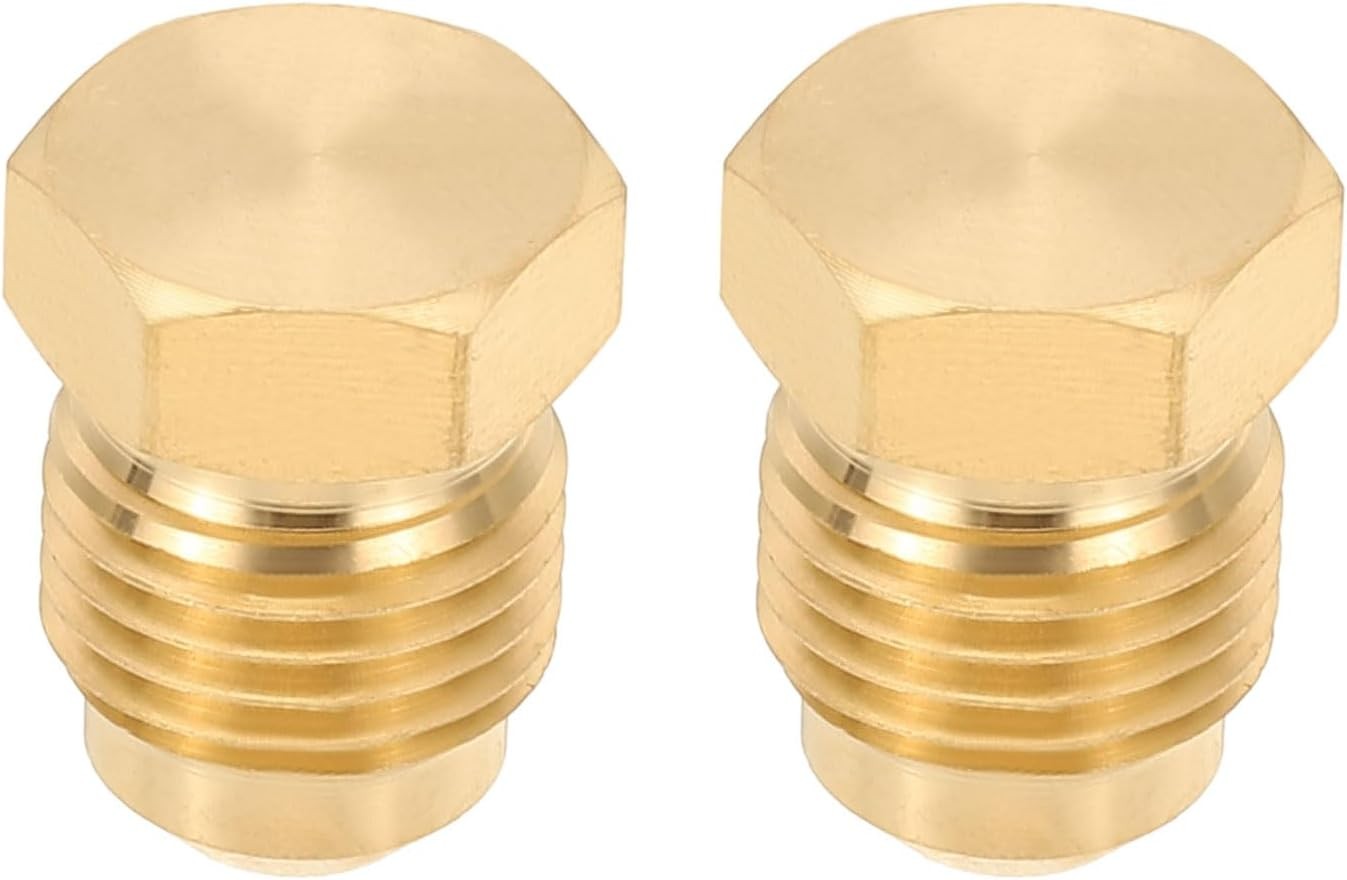5/16" Tube OD Brass Flared Plug, 2 Pack 45 Degree SAE Seal Tube Fitting Hex Pipe