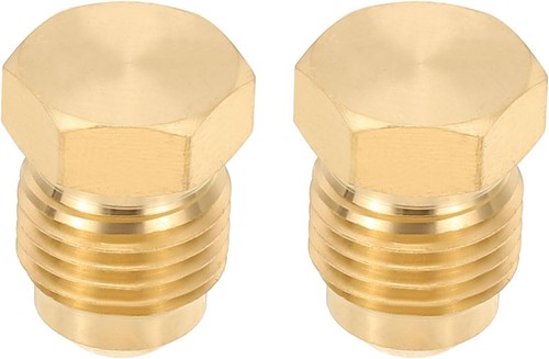 5/16" Tube OD Brass Flared Plug, 2 Pack 45 Degree SAE Seal Tube Fitting Hex Pipe