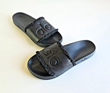 ALO Yoga Black It Slides Recovery Faux Fur Trim Women's Sz 11 Casual Comfort