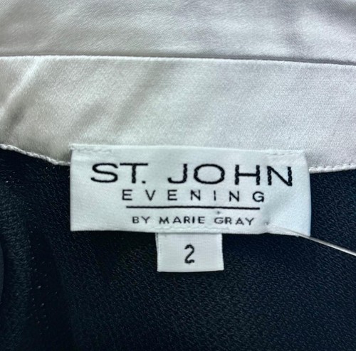 St John Evening Jacket black santana knit white collar crystal buttons sz 2 NWOT - Picture 11 of 11