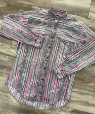 Vtg Ruddock Bros Western Shirt Men’s L USA Made Pink Grey Stripe Cowboy 90’s