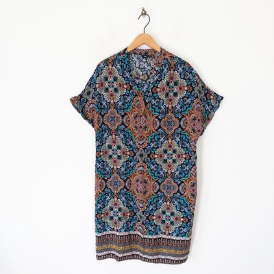 M&Co Boho Kaftan Shift Dress Size 18 Multi Medallion Summer Loose Fit Tunic