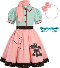 50s Girls Costume Poodle Skirt Dress for Halloween Parties Ages 6-8