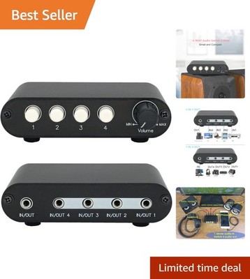 Durable 4-Port 3.5mm Audio Switcher with Volume Control for Home Audio Systems