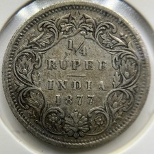 1877 India 1/4 Quarter Rupee Silver Coin - good Very Fine - Queen Victoria