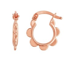 Small Flower Round Hoop Earrings Real 14K Rose Gold