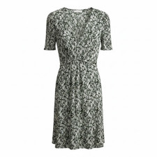 MNG Mango Dress V Neck Flutter Sleeve A Line Green Floral Flowy Coquette Size 6