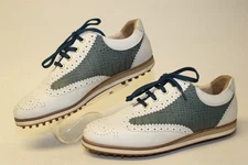 Aerogreen Womens Size 9 40 White Green Leather Brogue Oxford Cleated Golf Shoes