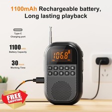 Pocket AM FM Radio, Rechargeable Bluetooth Mini Receiver, Large Speaker, Black