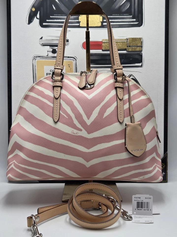 Coach Peyton Silver/Pink Tulle Zebra Print Cora Domed Hand Bag/Crossbody F33766 - Image 2 of 4