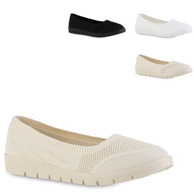 Damen Sportliche Ballerinas Bequeme Strick Profil-Sohle Schuhe 841603 Trendy Neu