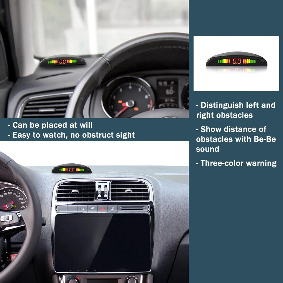 Car LED Parking Sensor Kit 4 Sensors System 22mm Backlight Display 12V 8 Colors - Image 2 of 4