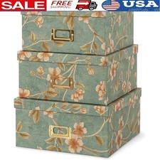 Vintage Floral Storage Boxes Set W/ Lids Stackable Decorative Organizers New