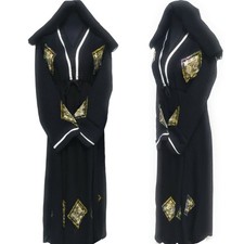 Classic Black Stone Works Abaya Farasha  Long Dress