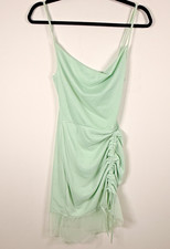 PrettyLittleThing Green Ruched Drawstring Strappy Slip Dress US 4