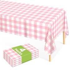4 Pcs Pink Gingham Tablecloth 54 54" X 108" Rectangle 4 Pcs Pink Checkered