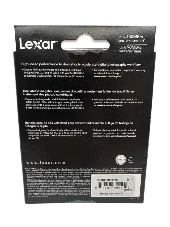 Lexar Professional 1000x 64GB SDXC UHS-II SD Card NEW - Image 2 of 2