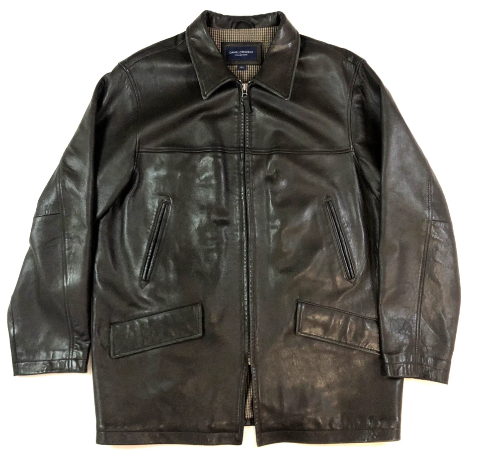 Daniel Cremieux Collection Men's Large Lambskin Dark Brown Zip-Up Bomber Jacket - Image 3 of 4