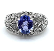 18K White Gold Tanzanite & Diamond Tal Azulay Women's Ring 8.5 Grams, Size 8