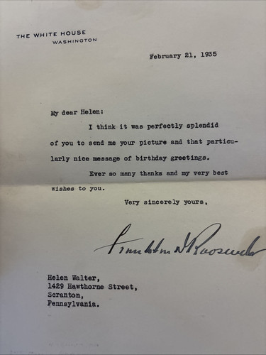 FRANKLIN & ELEANOR ROOSEVELT SIGNED 1935 LETTER Whitehouse Letters Autograph FDR