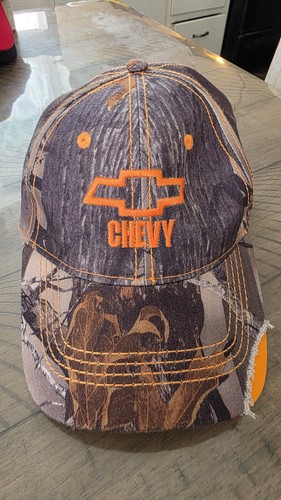 Chevrolet Trucks Orange Brown Camo Hat Distressed Logo Cap H3 Adjustable 1918 - Picture 2 of 6