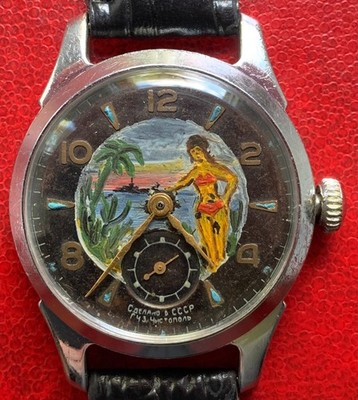 Soviet Watch Pobeda Unique Hand Painted Dial USSR 50s Artwork Vintage Mechanical