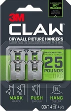 3M Claw Drywall Picture Hangers Holds 25 Pounds 4 Count Spot Markers 1 Pack