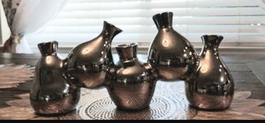 Florero Z Gallerie Metal Plateado 5 Brotes Mini Brote Escultural Moderno Foto 3 de 3