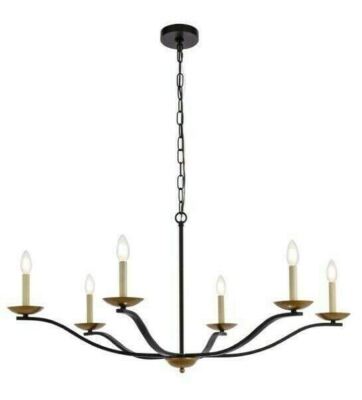 Large Black and Brass Modern Iron Farmhouse Chandelier Dining Room Light Fixture